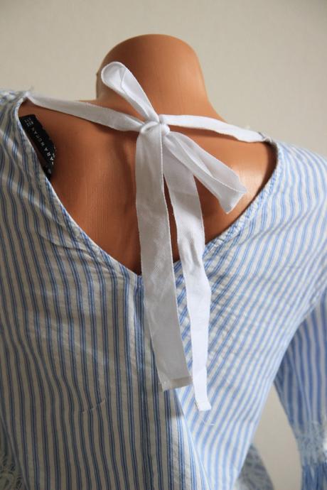 Modro biela blúzka s čipkou, zara xs, zara,xs