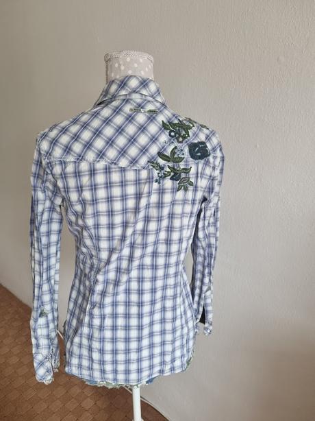 Modro biela károvaná blúzka s výšivkou esprit 38, esprit,38