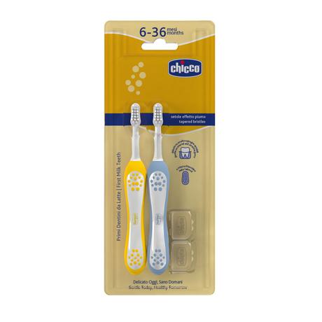 Chicco set zubných kefiek pre deti indigo-mustard, 