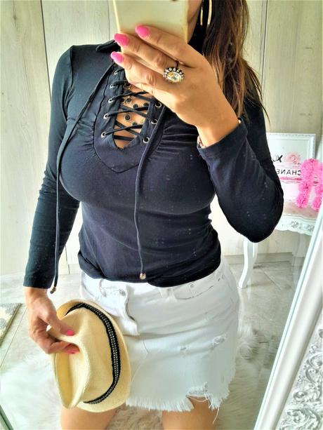 Čierne tričko s viazaním-m, m