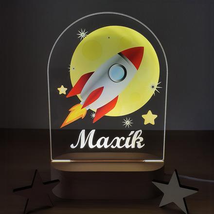 Detská nočná lampa s vlastným menom raketa,