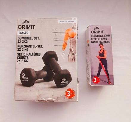 Činky a guma na cvičenie - cena spolu,