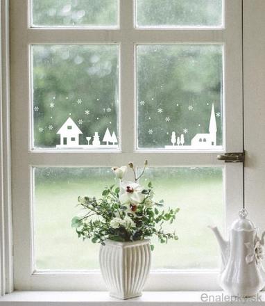 Nálepky na stenu/okno - vianočná dedinka/domčeky, 