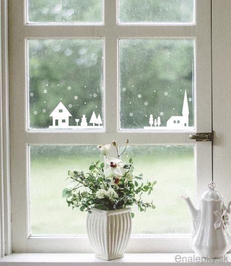 Nálepky na stenu/okno - vianočná dedinka/domčeky, 