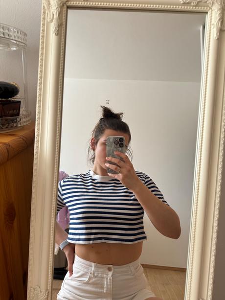 Modro biely pásikavý crop top, zara,m
