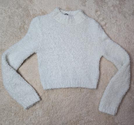 H&m divided biely huňatý crop sveter, h&m,xs