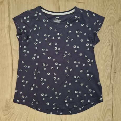 Tričko hm bavlnené tmavomodré s bielymi kvetmi, h&m,116