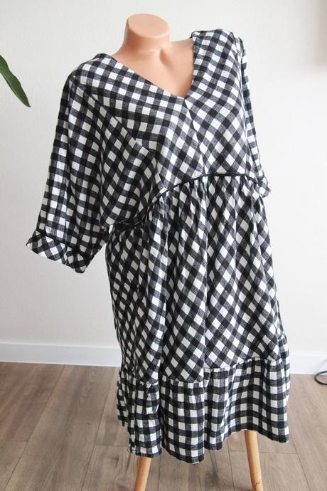 Čierno biele kockované šaty, viskóza, ľan 4xl, next,4xl
