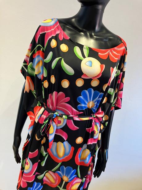 Dámske netopierie šaty s opaskom kvetované, l / m / s / xl