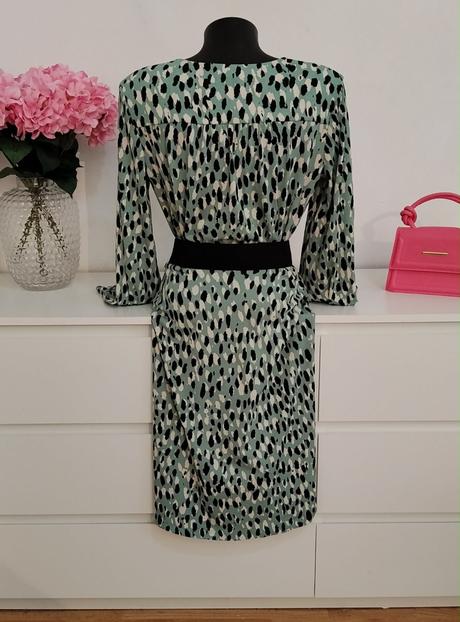 H&m elegantné mint vzorované šaty s dlhým rukávom, h&m,s