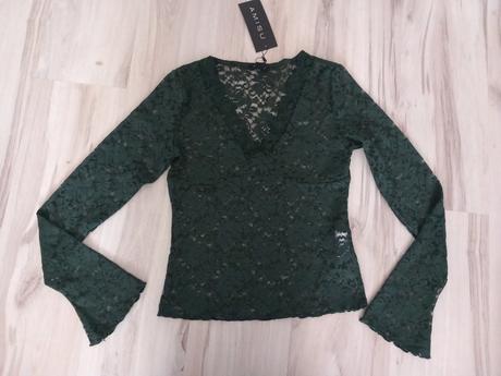 Smaragdový čipkovaný top, amisu,38 / m