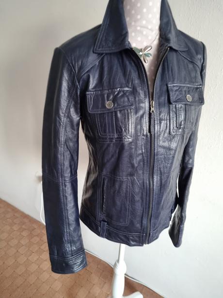 Tmavomodrá kožená bunda tom tailor veľ. 38, tom tailor,38