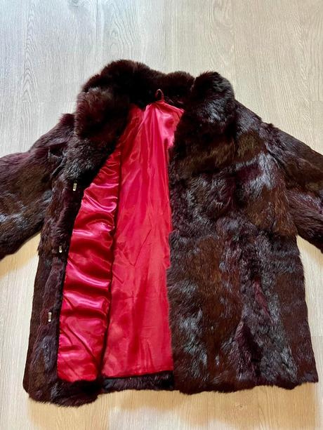 Burgundy luxusny zimny kozuch-kabat, xl