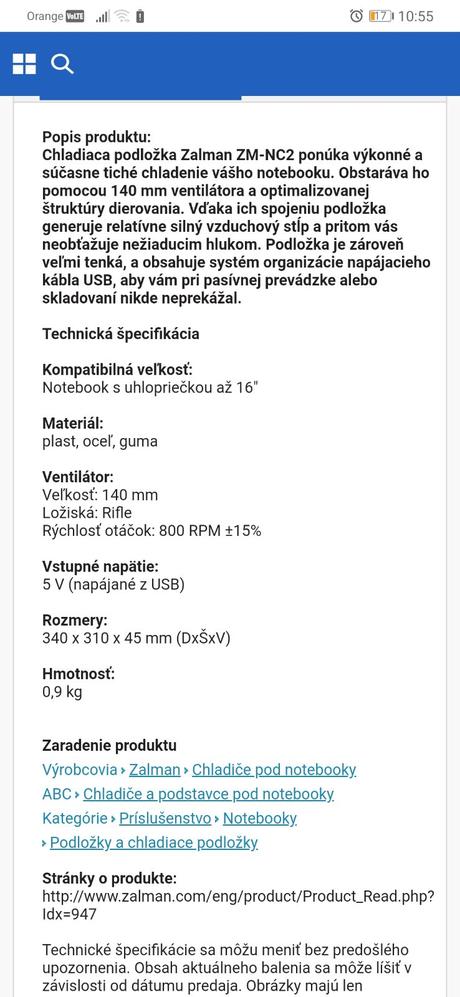 Chladiaca podložka pod notebook zalman,