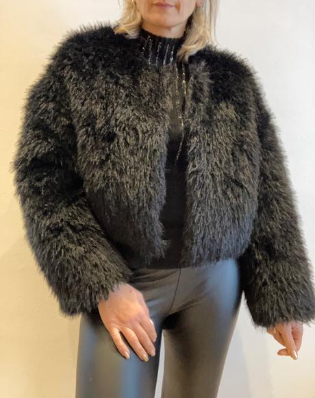 Dámska bunda z umelej kožušiny čierna (uni), l / m / xl