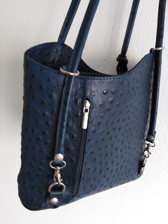 Tmavomodrá celokožená kvalitná kabelka /ruksačik, 