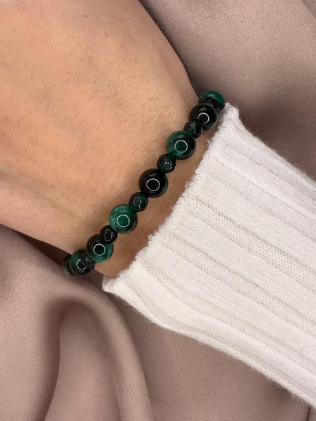 Náramok dvojitá zelená - tigrie oko a onyx,
