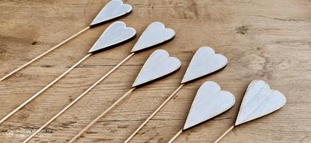 Drevený zápich - srdiečko - strieborné - 85 mm x 5, 