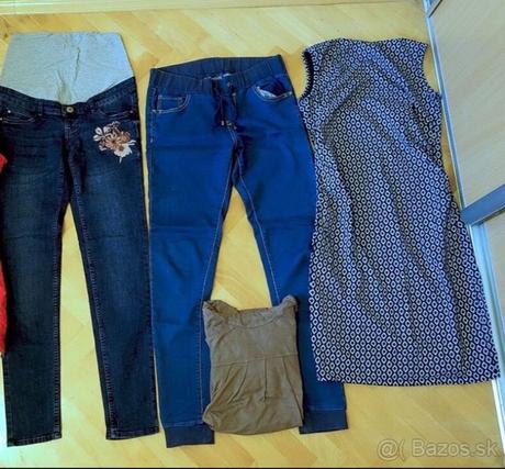 Tehot.obleč.(2x rifle,šaty+ rolák,pančuchy gratis), 36