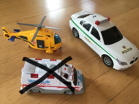 Autá dickie, polícia, sanitka, vrtulník,