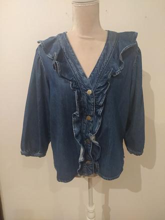 Riflová košeľa s volanikom, zara,m