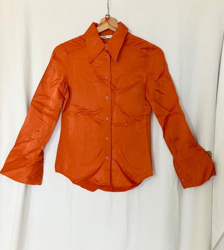 Y2k oranžová lesklá blúzka zara  romcom / carr, zara,xs