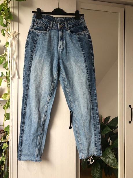 Modré džínsy/ modré rifle s vysokým pásom mom r, denim,34