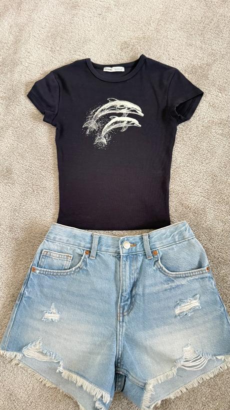 Tričko s delfínmi xs/152cm, bershka,xs