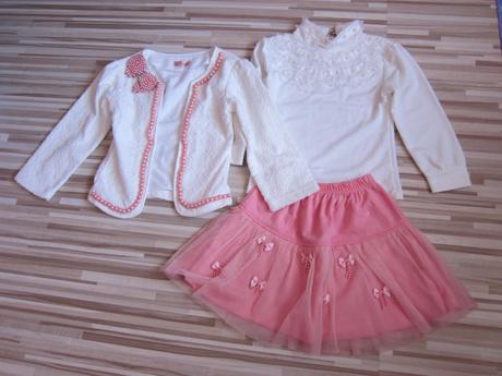 Komplet tričko,kabát a sukňa, 128