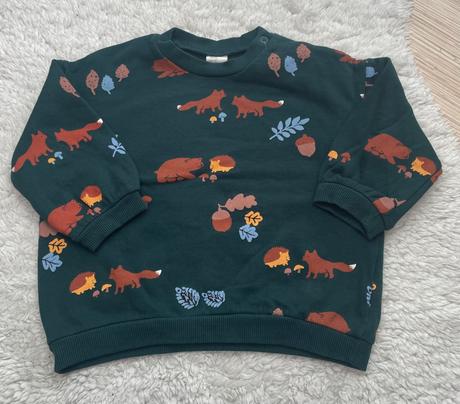 Tmavozelena mikina lesne zvieratka h&m, h&m,80