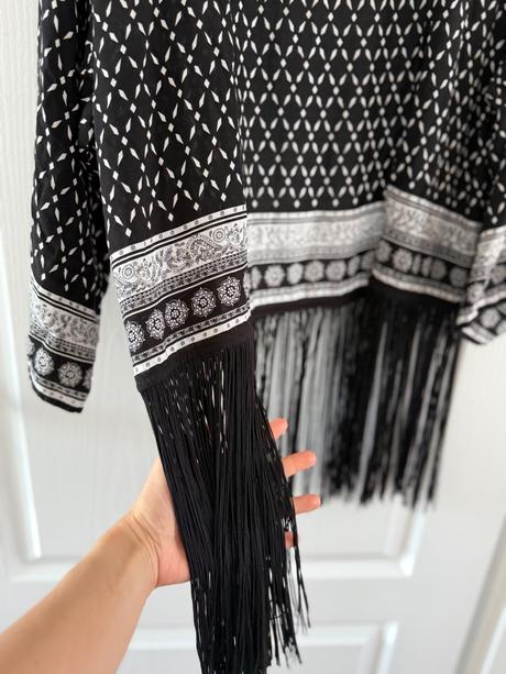 Čiernobiele kimono so strapcami, prešívané,, h&m,s