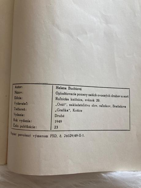 Oplodňovacie pomery našich ovocných druhov..(1949),