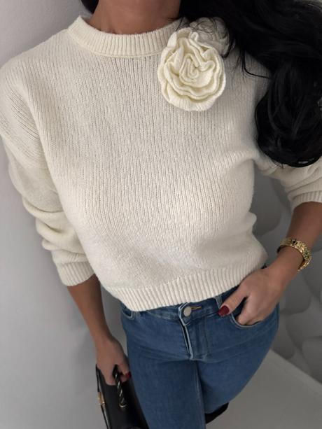 Zara - pletený sveter s kvetom, zara,s