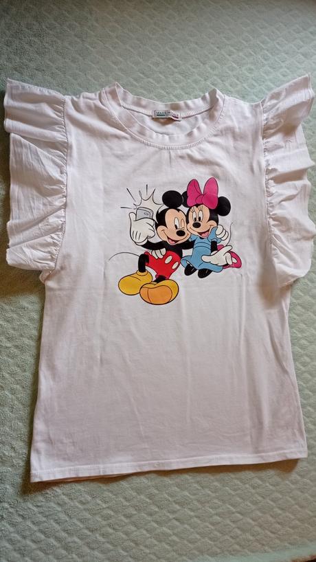 Biele tričko mickey a minnie s volanom, s