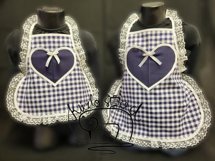 Kuchárska zásterka detská modrá kocka s čipkou, 