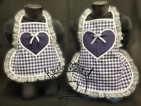 Kuchárska zásterka detská modrá kocka s čipkou, 