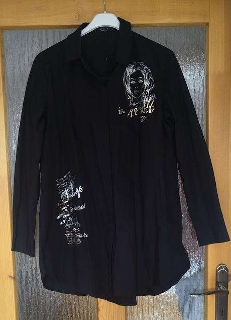 Čierna predĺžená košeľa so zlatou aplikáciou, mohito,36