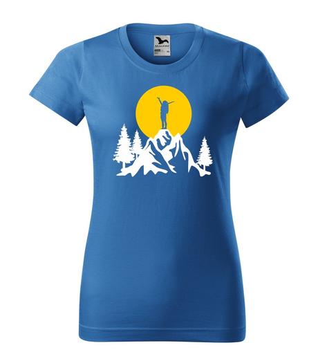 Dámske tričko - turistka na vrchole hory, l - xxl