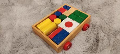 Drevená stavebnica s vozíkom, 