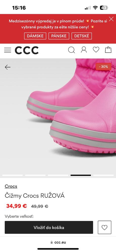 Zimne ružové crocs topánky 25, crocs,25