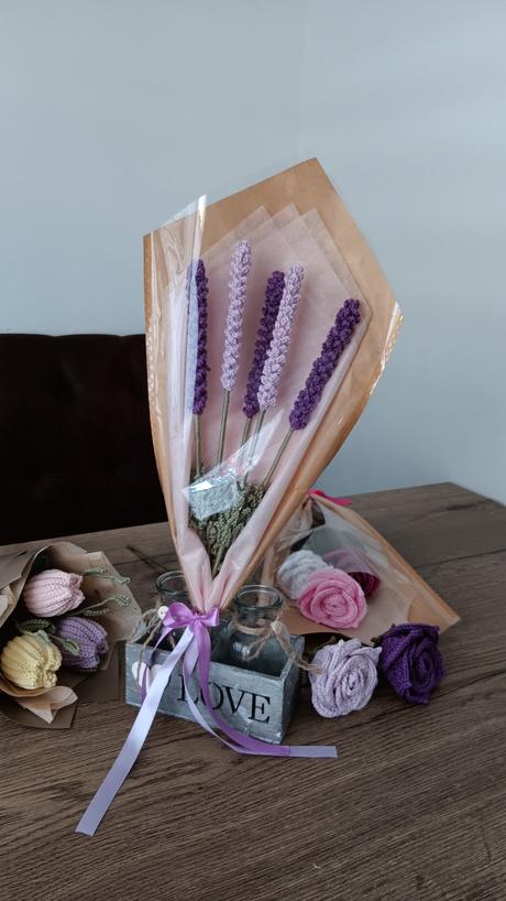 Háčkovaná kytica, levanduľa, 