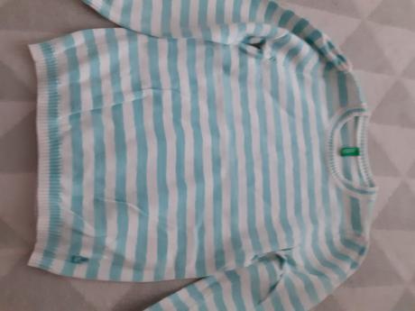 Bielotyrkysovy pasikavy pulover, benetton,104