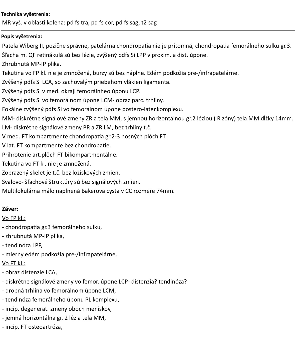 MRI kolena - Modrý koník