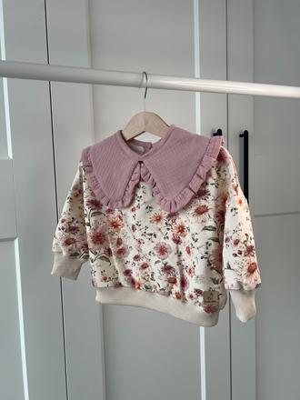 Dievčenská mikina s kvietkami a mušelínovým limcom, lindex,80 / 86 / 92