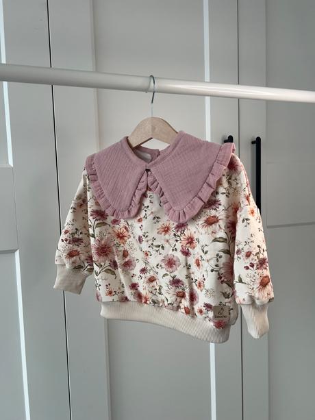 Dievčenská mikina s kvietkami a mušelínovým limcom, lindex,80 / 86 / 92