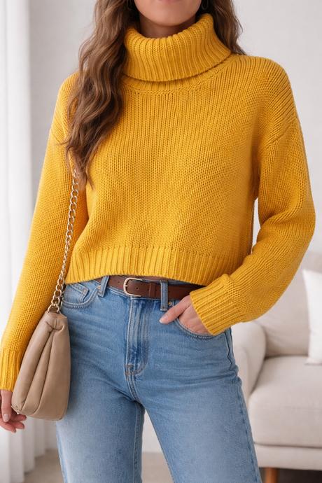 Dámsky horčicový pletený sveter s rolákom, sinsay,s