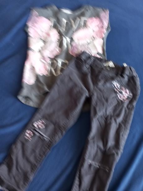 Vyšívané nohavice grátis tricko, h&m,110