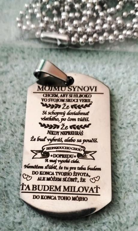 Retiazka s príveskom s venovaním "môjmu synovi", 
