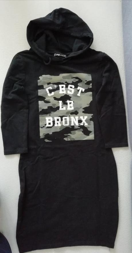 Dievčenská čierna dlhá mikina s kapucňou-šaty., m