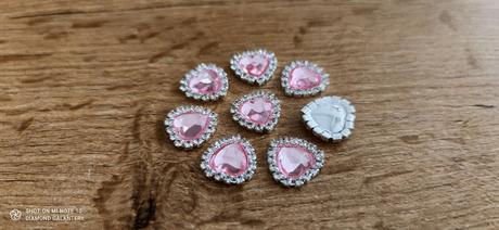 Ozdoba štrasová 16 mm - srdiečko - svetlo ružové, 